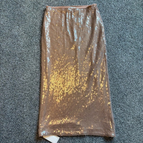 Abercrombie Champagne Tan Sequin Maxi Skirt NWT Rare Euro Exclusive Boho Luxe SP - Picture 2 of 15
